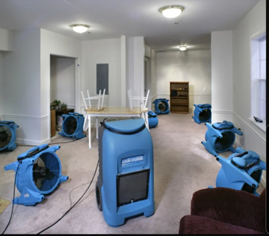 Air movers and dehumidifier setup for Water Damage Restoration in Colebrookdale
